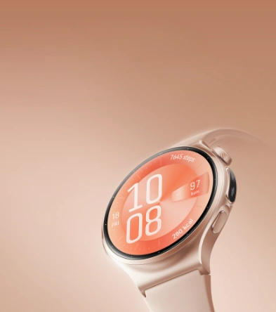 Zegarek HUAWEI Watch 6 w kolorze Active różowy, ekran wyświetla godzinę i dane liczbowe na pomarańczowym tle
