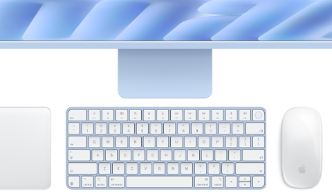 Klawiatura Magic Keyboard z Touch ID, kolor niebieski, Magic Trackpad i mysz Magic Mouse