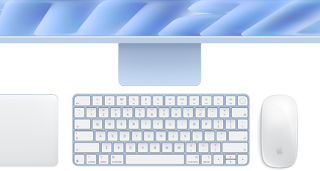 Klawiatura Magic Keyboard z Touch ID, kolor niebieski, Magic Trackpad i mysz Magic Mouse