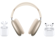 AirPods Pro w&nbsp;otwartym etui ładującym w&nbsp;kolorze białym i&nbsp;HomePod mini w&nbsp;kolorze północy