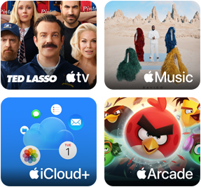 Kafelki Apple One – Apple TV, Apple Music, iCloud+ i Apple Arcade