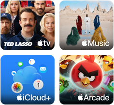 Kafelki Apple One – Apple TV, Apple Music, iCloud+ i Apple Arcade